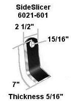 a picture of a side slicer with measurements and thickness .