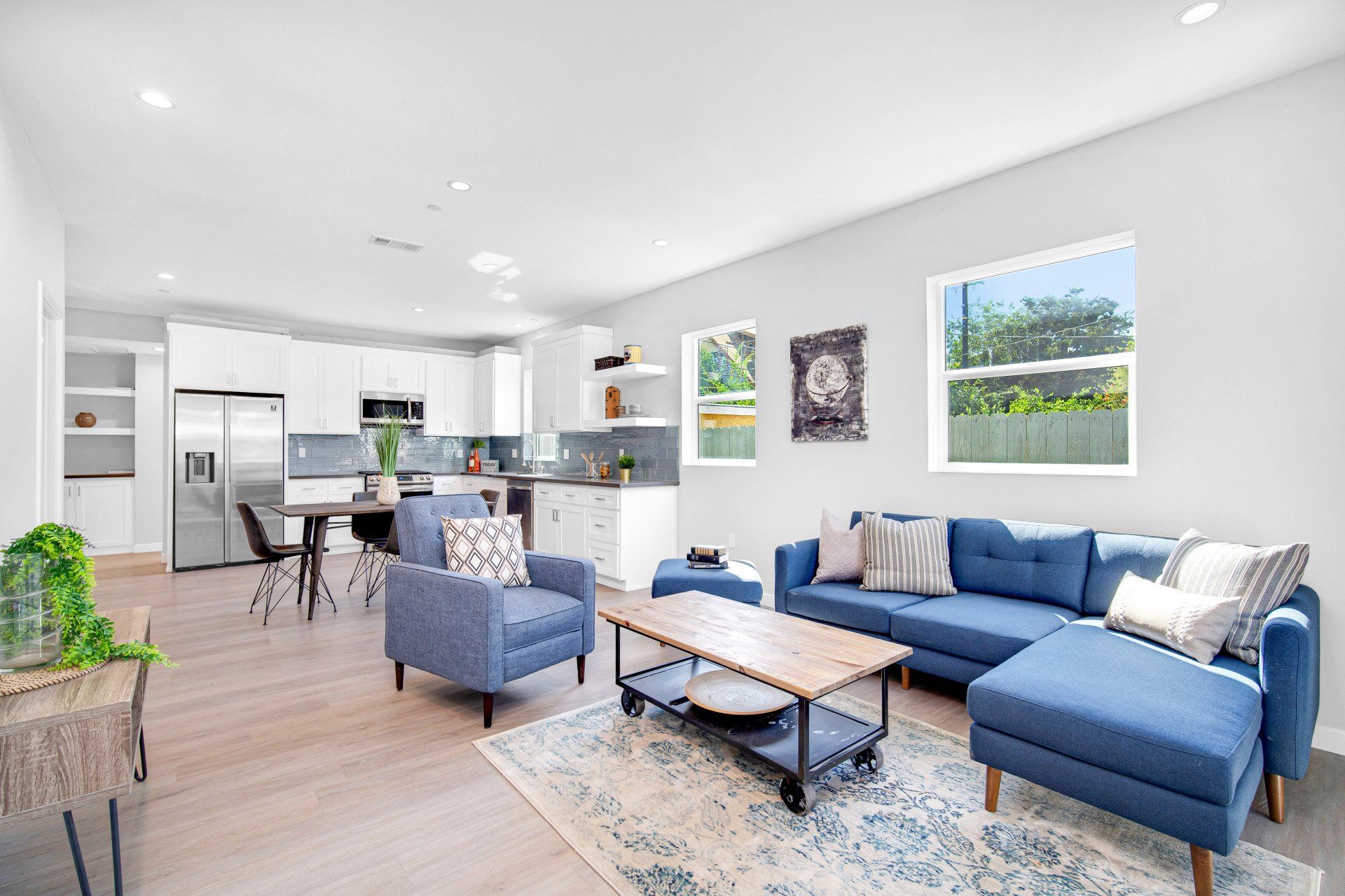Spacious open floor plan kitchen, living, and dining areas in an accessory dwelling unit (ADU) in-law unit.