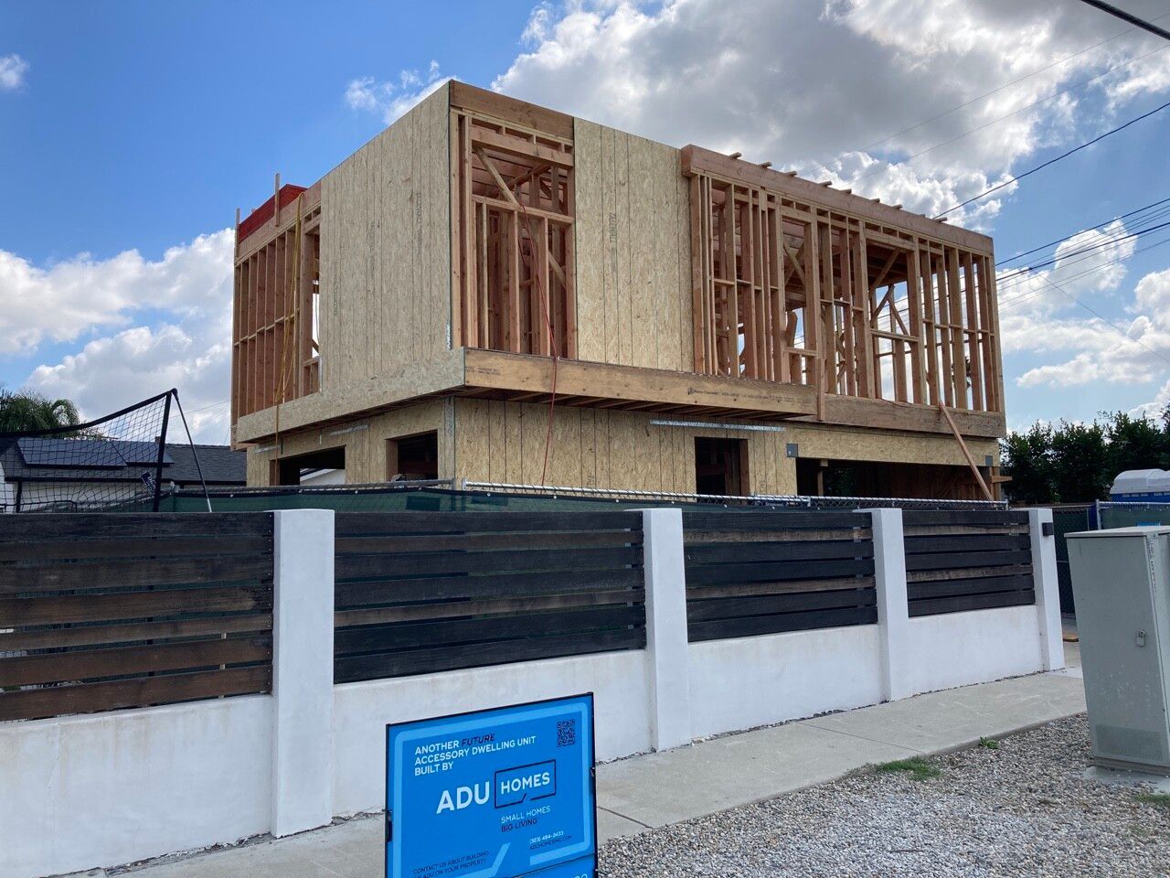 A two story, two-bedroom accessory dwelling unit (ADU) carriage house being constructed in Los Angeles, CA.