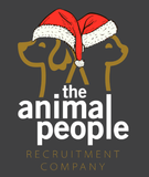 Logo for The Animal People Recruitment Company: Gold outline of a dog and cat, white text on gray.
