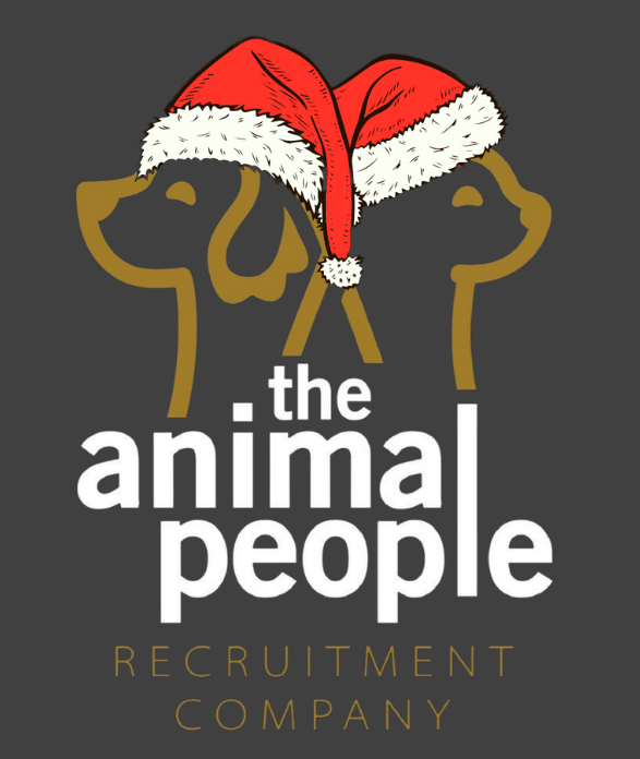 Logo for The Animal People Recruitment Company: Gold outline of a dog and cat, white text on gray.