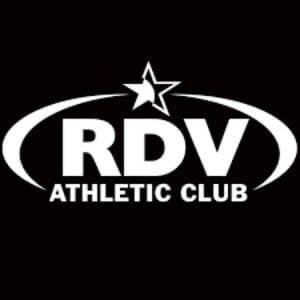 The rdv athletic club logo is white on a black background.