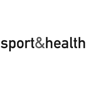 The logo for sport & health is a black and white logo on a white background.