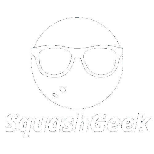 A black and white drawing of a squash geek logo