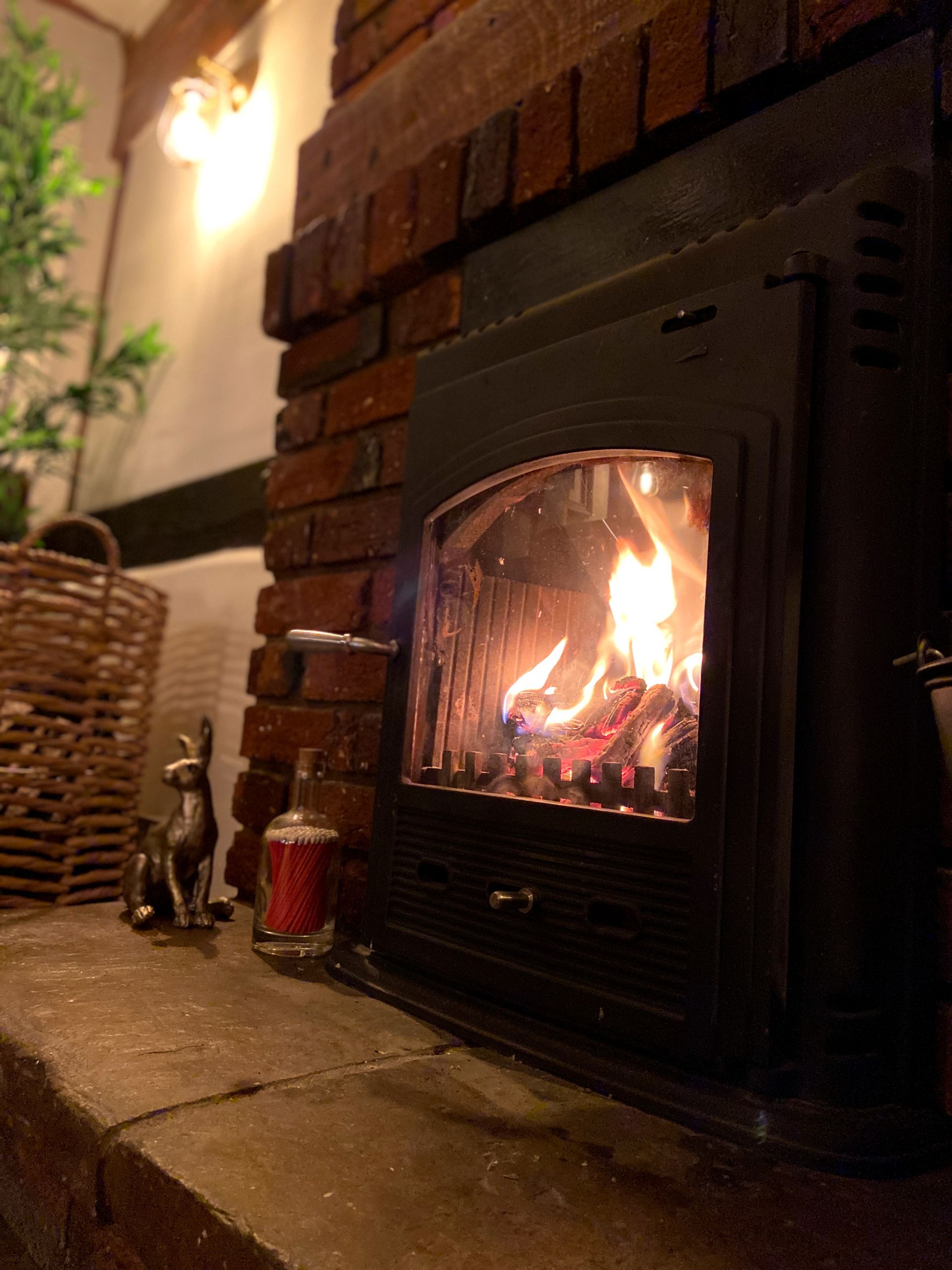 log burner fireplace inside The Fox and Hounds