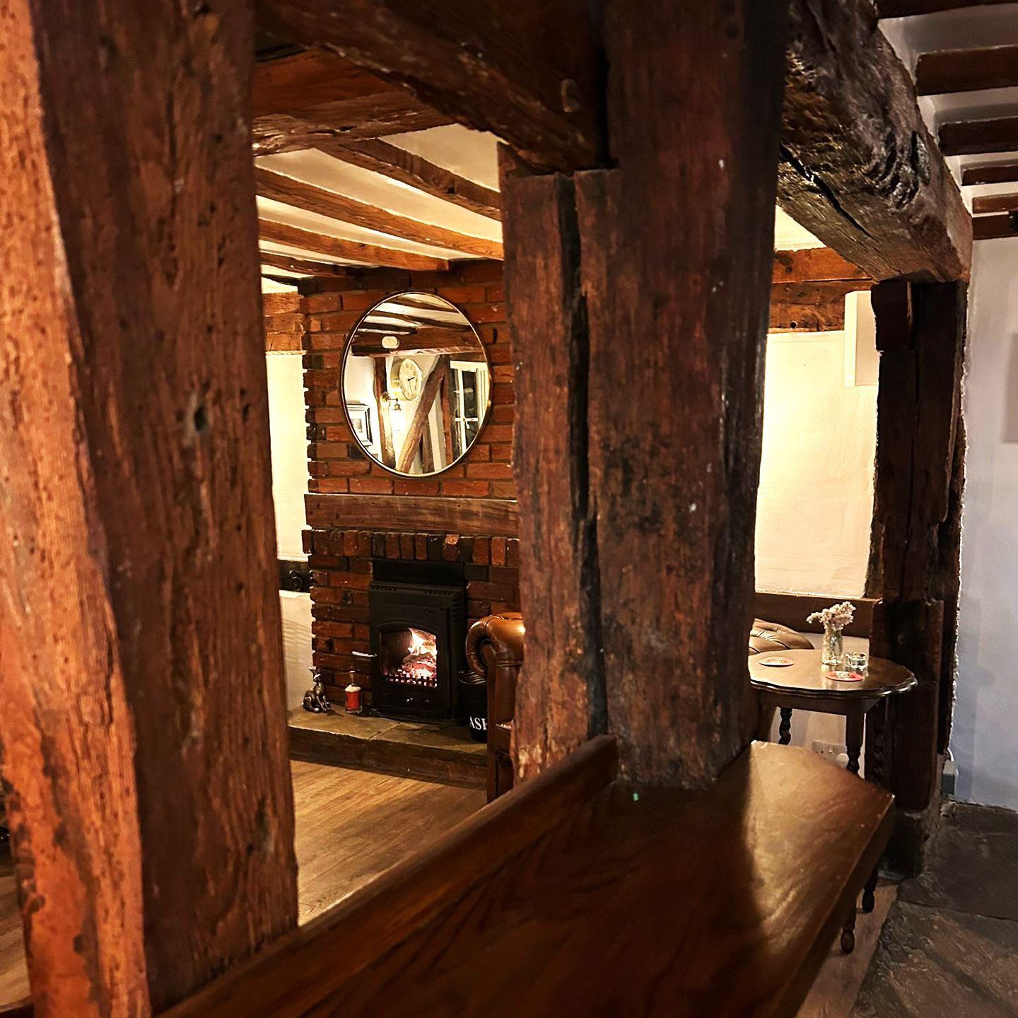 traditional beams inside The Fox and Hounds
