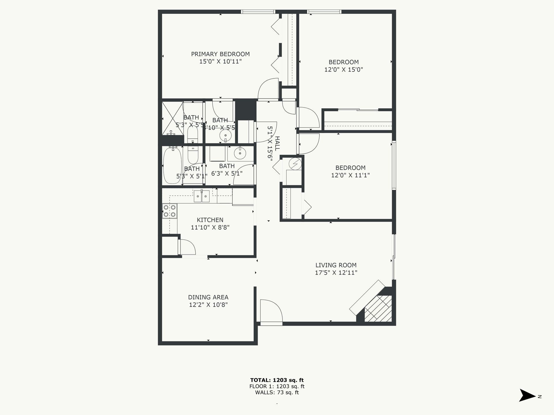 Floor plan of a house showing the layout of rooms, including bedrooms, kitchen, and living areas.