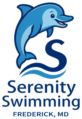 A logo for serenity swimming in frederick md