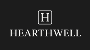 Hearthwell logo: white outlined 'H' in square on a black background, below the text 