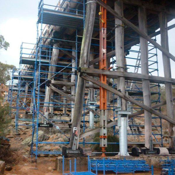 A bridge with a lot of scaffolding around it