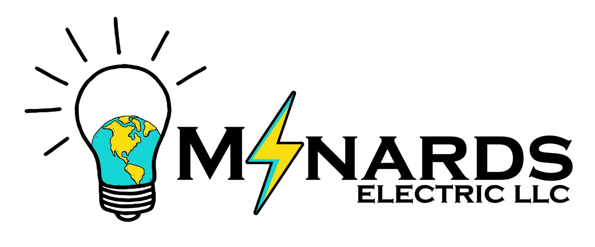 Hexagon logo with mountains, trees, and campfire in orange and blue. Company name is white.