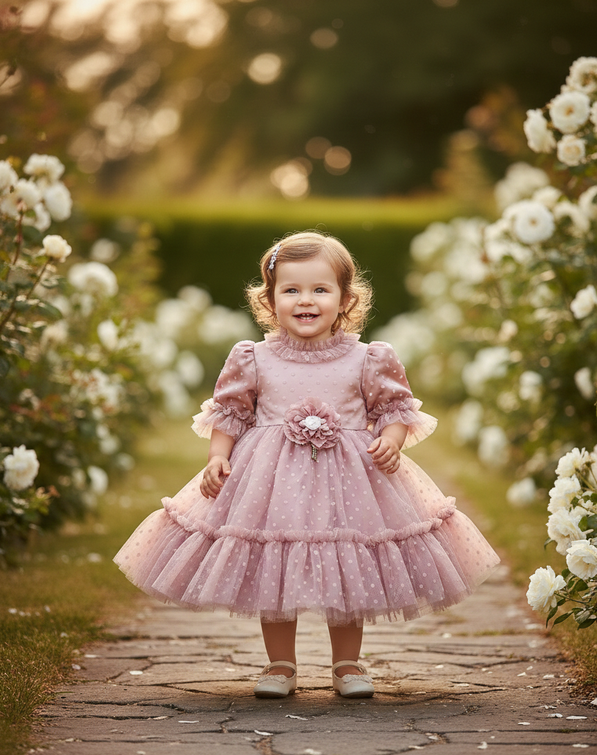 bambina con vestitino rosa