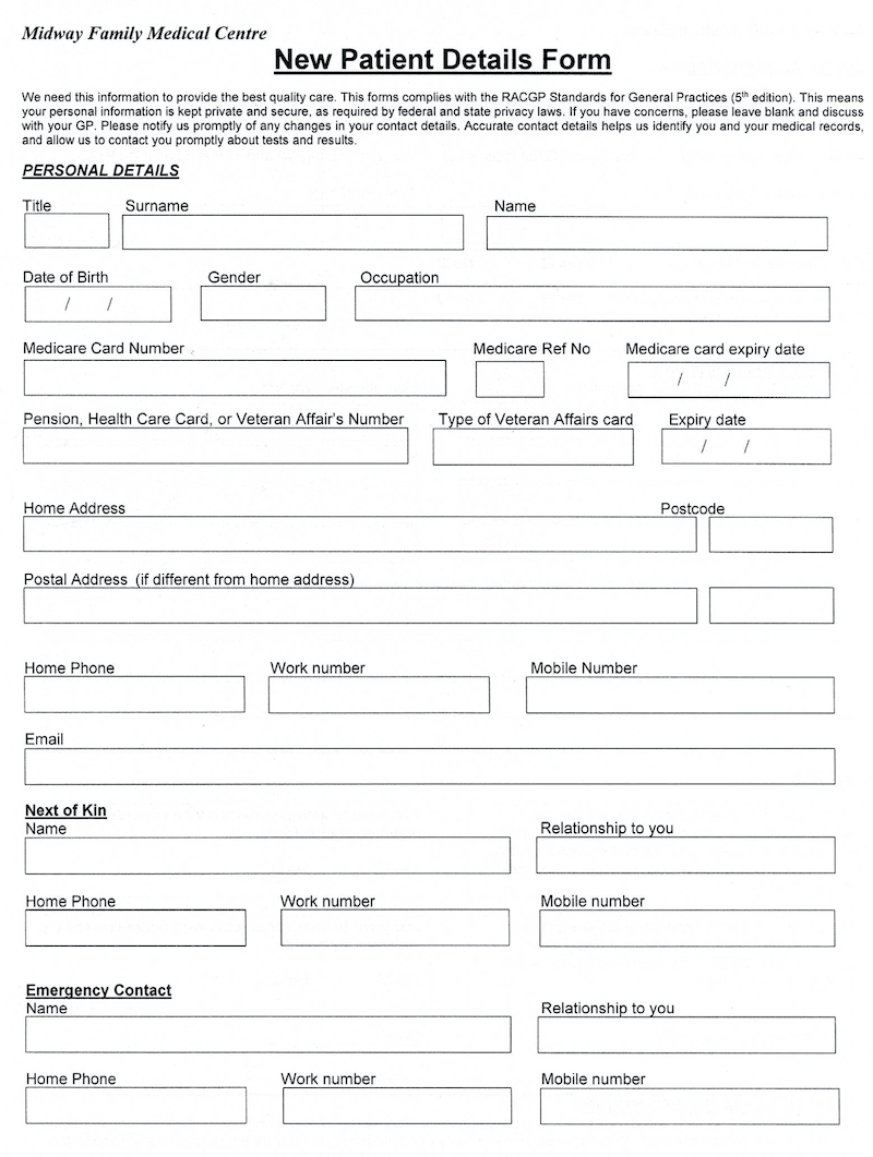 New Patient Form | Ryde, NSW | Midway Family Medical Centre