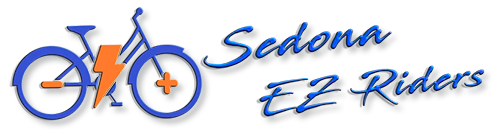 A logo for sedona ez riders with a bicycle on it