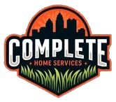 Logo for "Complete Home Services" with a skyline, grass, and orange and black colors.