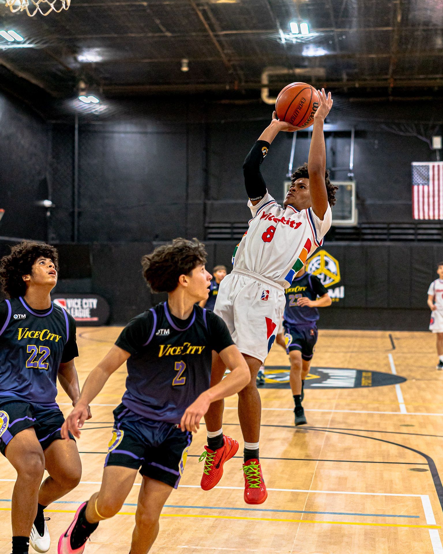 Vice City Basketball Academy athlete competing in the advanced youth basketball division at our Doral, Miami location, showcasing elite training and competitive play.