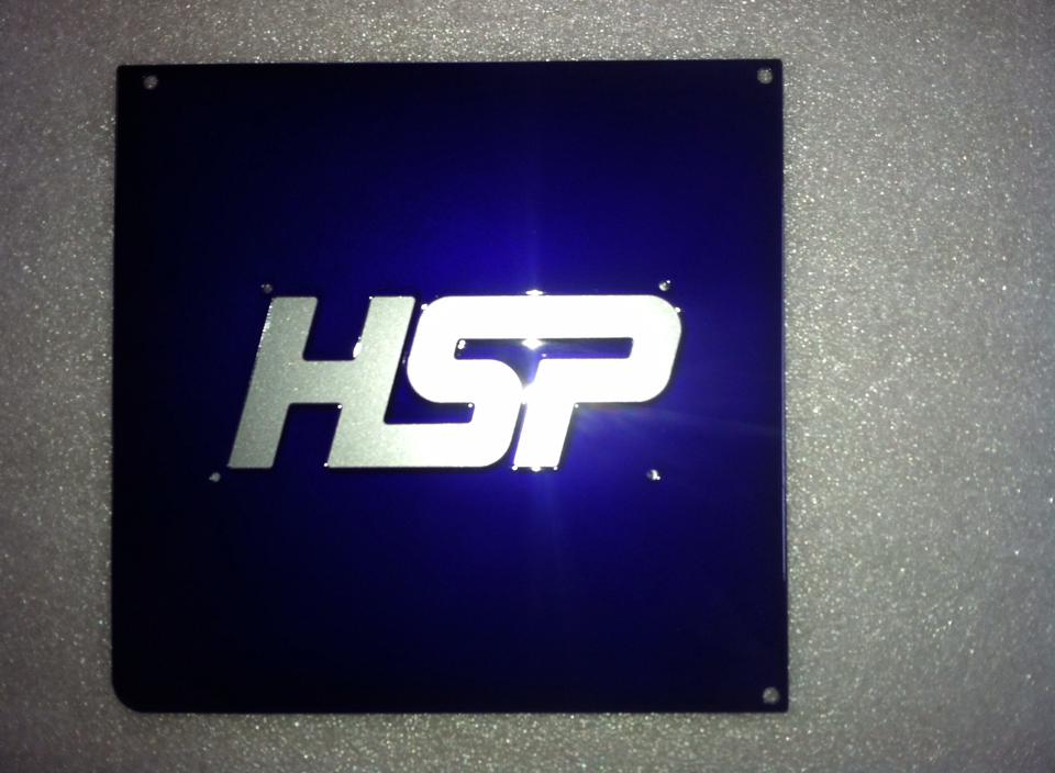 A blue sign that says hsp on it
