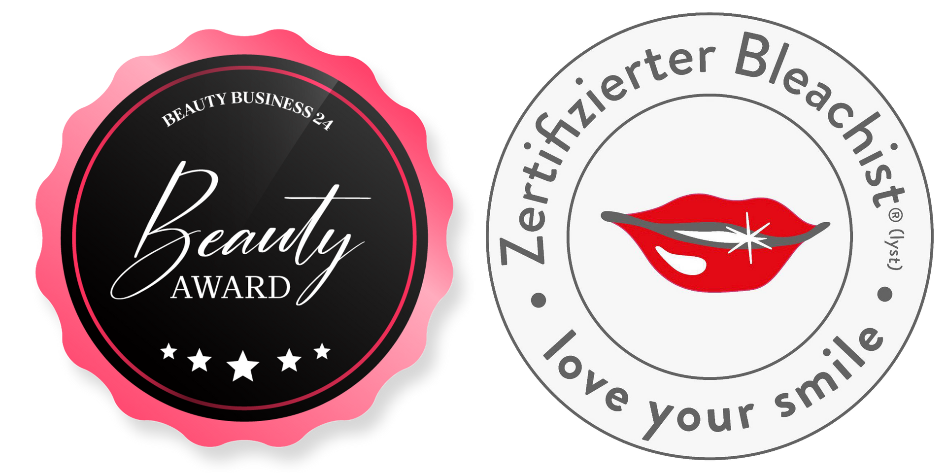 Ein rosa-schwarzer Beauty Award-Aufkleber mit fünf Sternen
