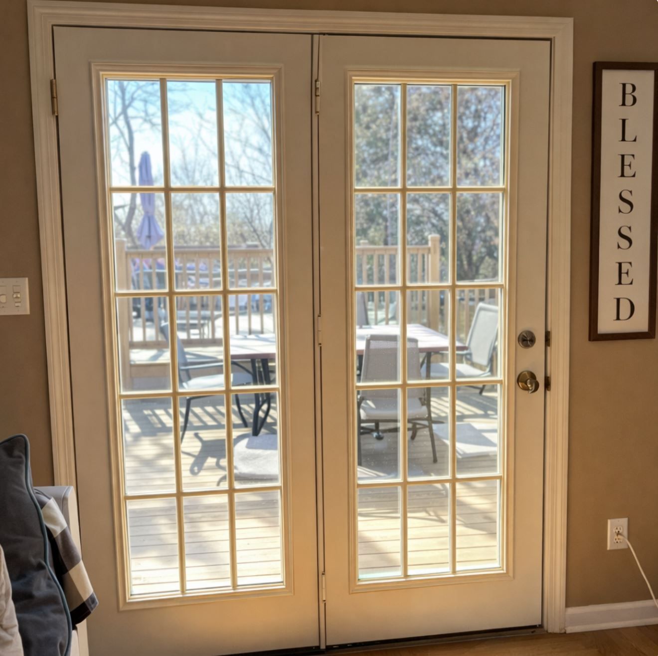 French patio door replacement in a Boise, ID home opening to a outdoor deck