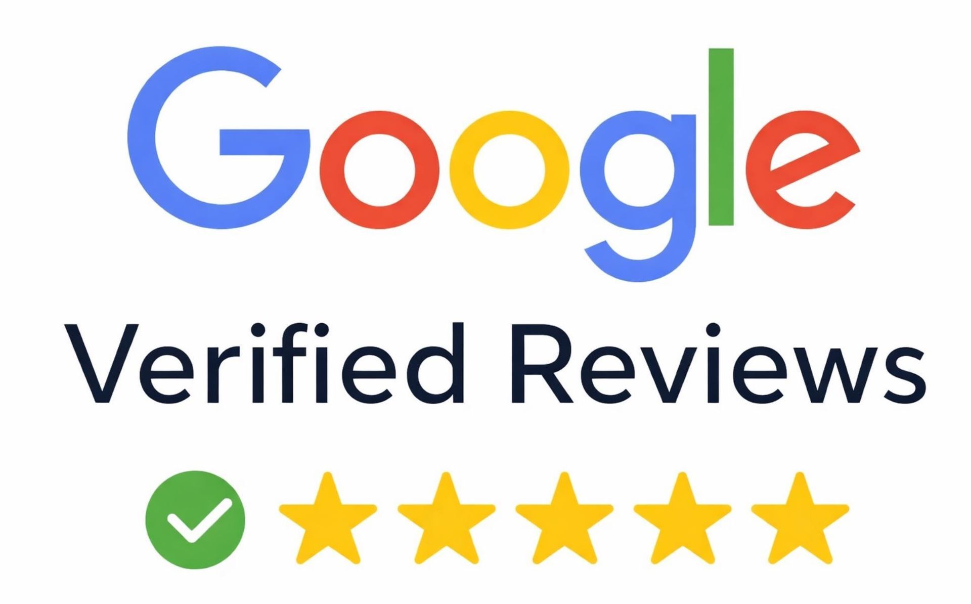 Google Verified Reviews badge with five yellow stars and green checkmark on white background