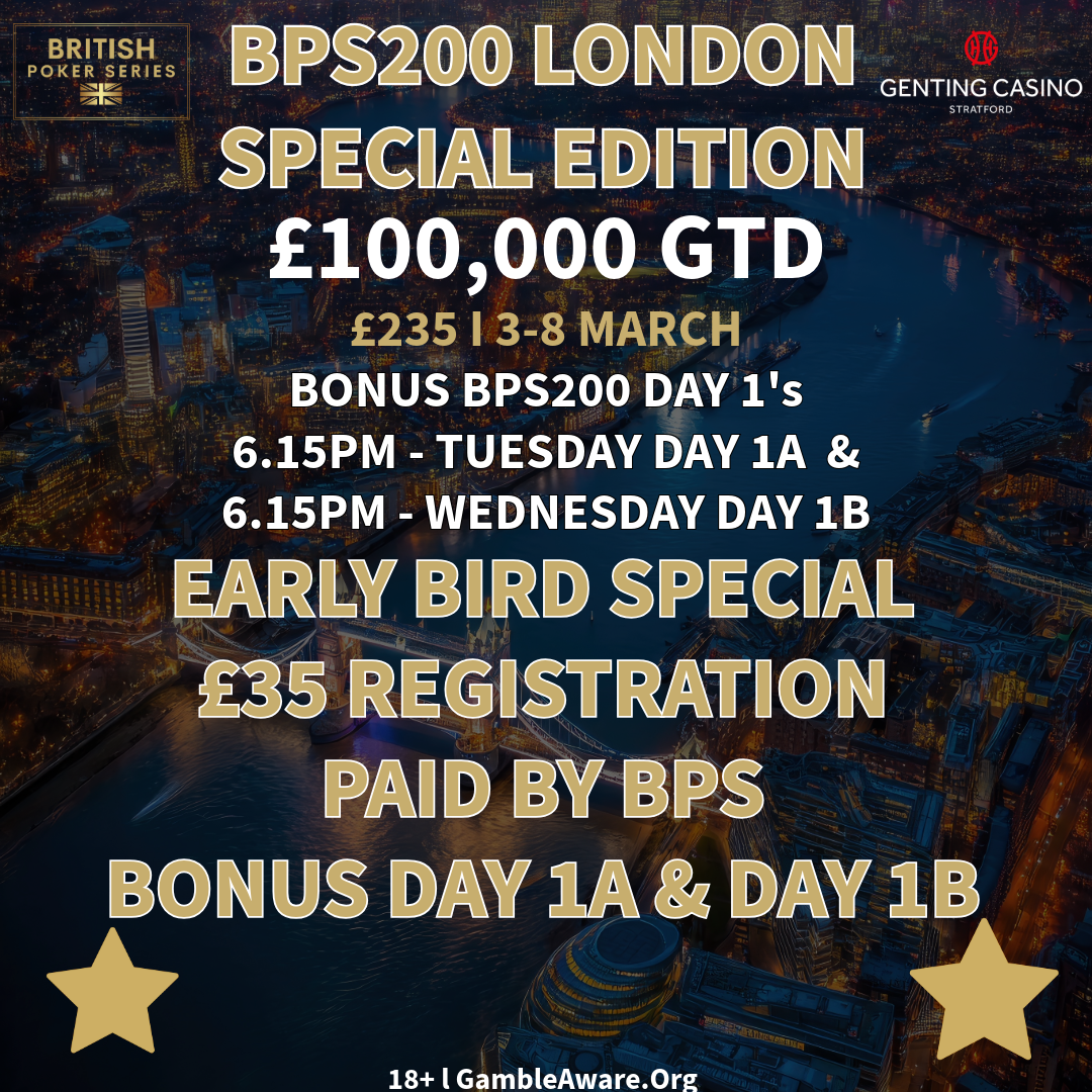 BPS Championship London poker tournament: over £400,000 guaranteed. October 1-12, 2025. 7 trophy events.