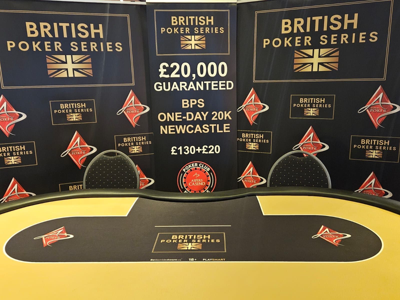 Poker table set up for the British Poker Series in Newcastle, with a £20,000 guaranteed prize.