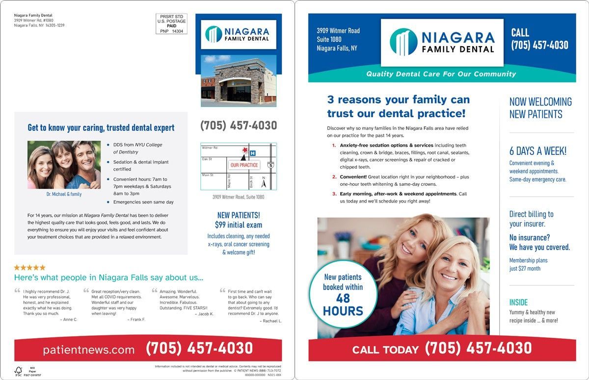 A brochure for a dental office with a picture of two women smiling.