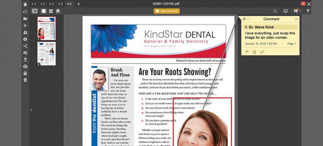 A computer screen shows a flyer for kindstar dental