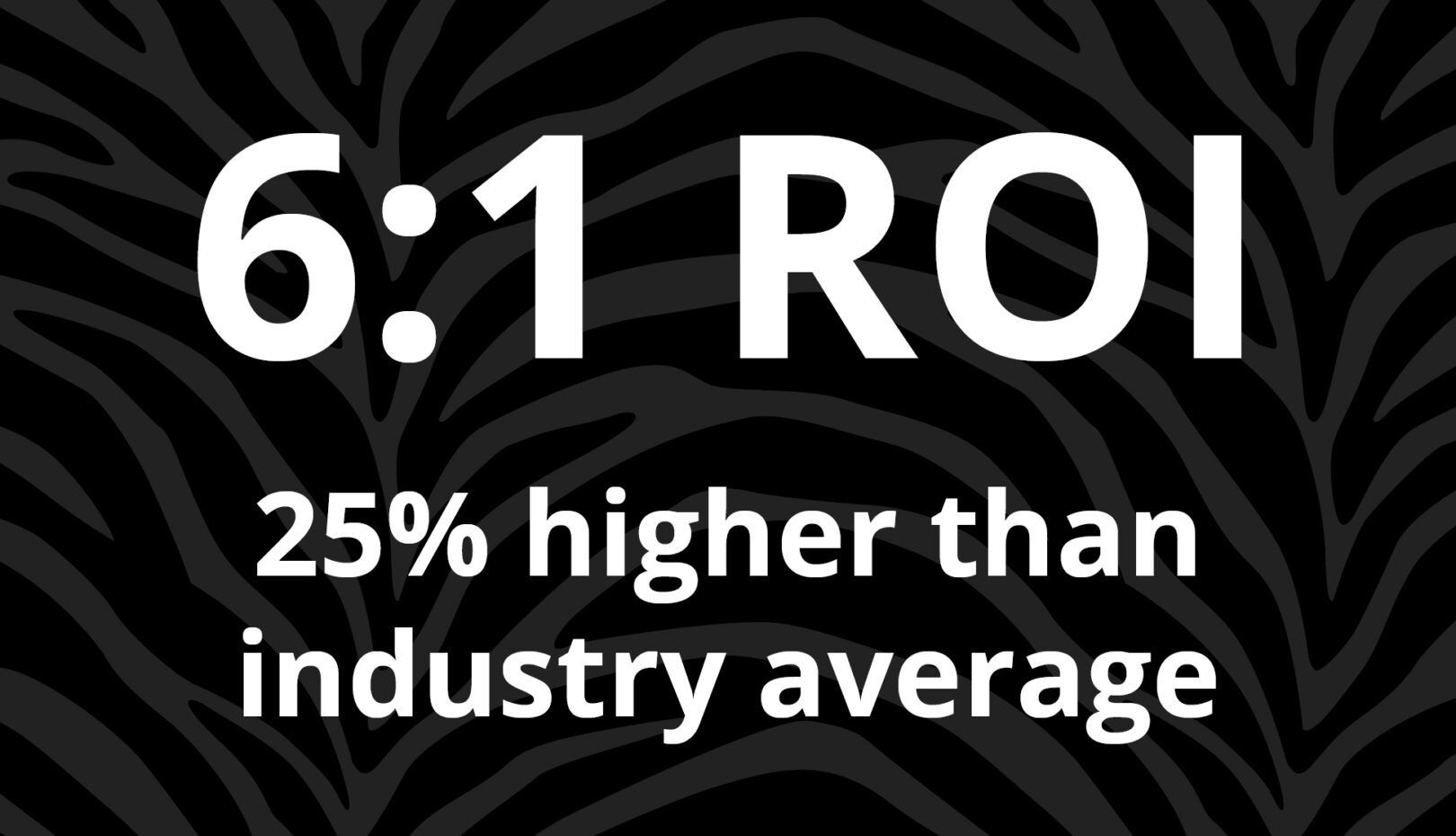 A black and white sign that says 6 : 1 roi 25% higher than industry average