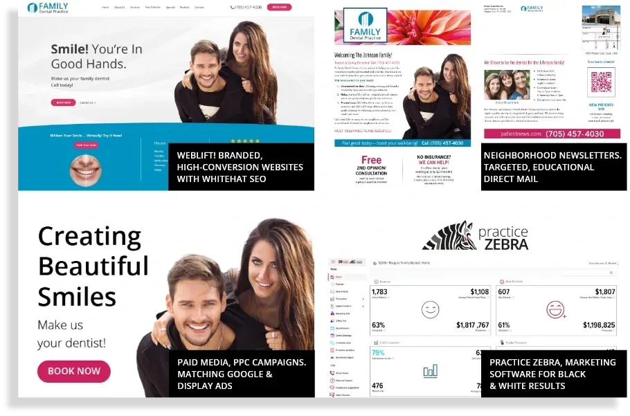 A man and a woman are hugging each other on a dental website.