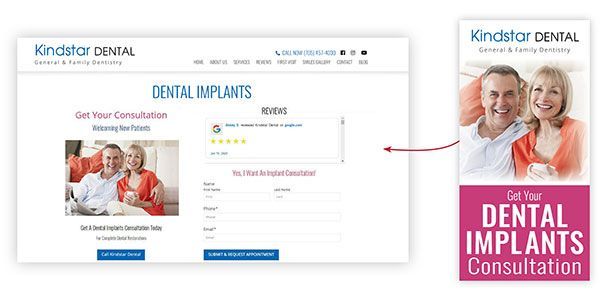 A website for a dental implants consultation with a picture of a man and woman.