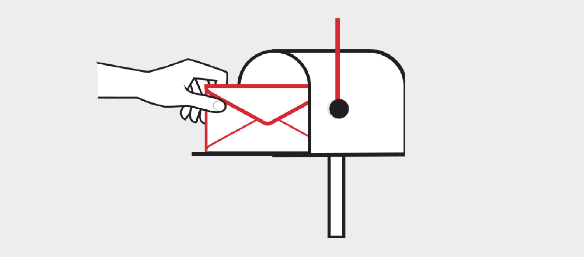 A hand is putting an envelope in a mailbox.