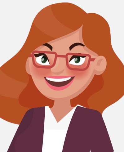 A cartoon illustration of a woman wearing glasses and smiling.