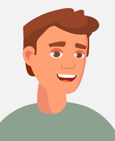 A cartoon illustration of a young man smiling.