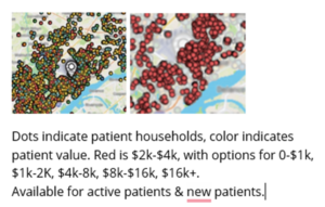 Dots indicate patient households color indicates patient value
