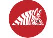 A zebra is in a red circle on a white background.