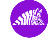 A zebra is in a purple circle on a white background.