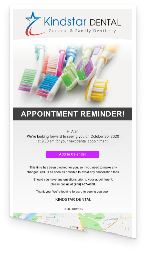 A dental appointment reminder for kindstar dental general & family dentistry