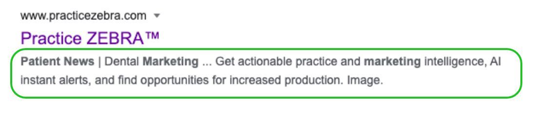 A google search for practice zebra dental marketing