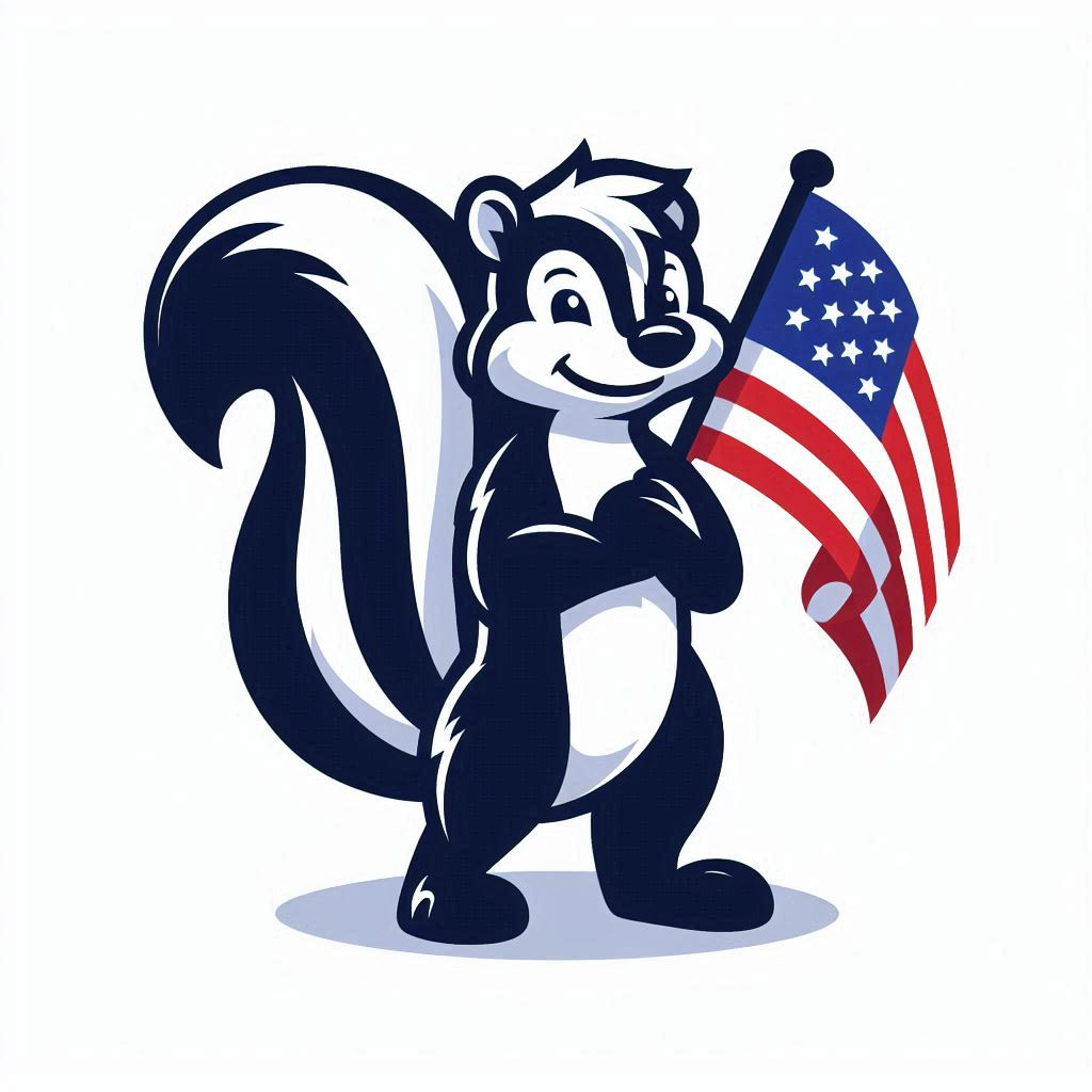 Miller's Skunk standing with American flag