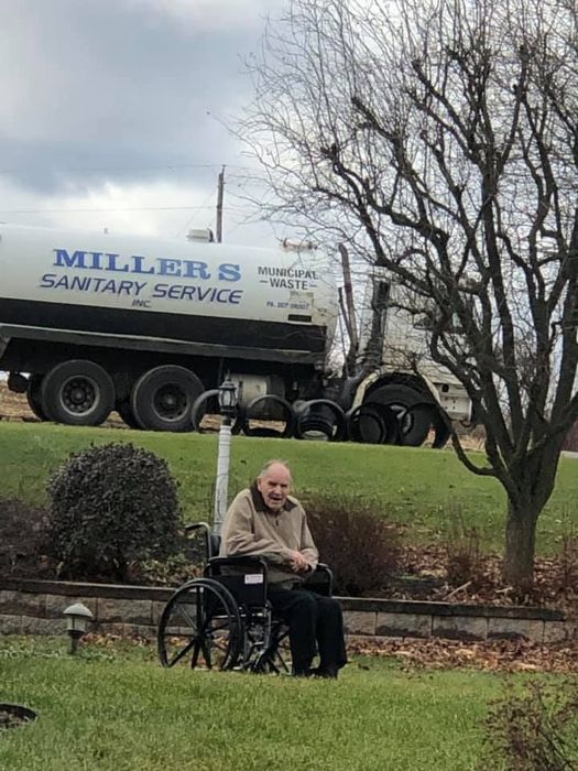 Millers Sanitary Service Inc founder Lester pictured in front of one of our Septic Hauling Trucks