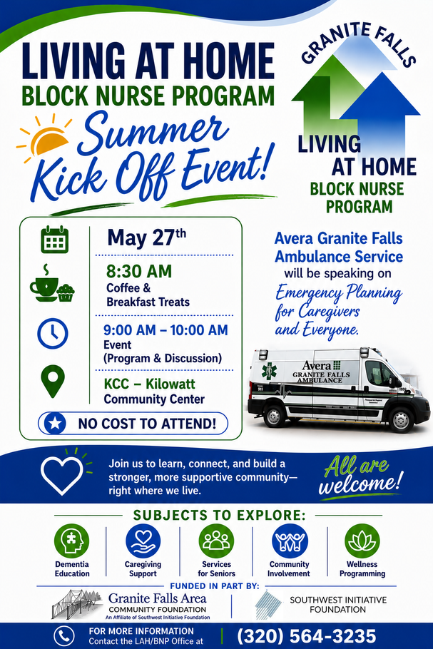 Flyer for a volunteer banquet at the KCC on April 15th, 2026, from 9:00am-10:30am. Includes RSVP details and hand art.