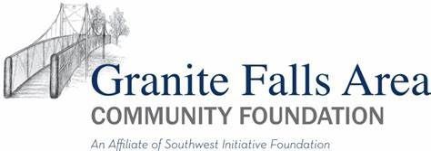 Logo for Granite Falls Area Community Foundation, featuring a line drawing of a bridge and blue and grey text.