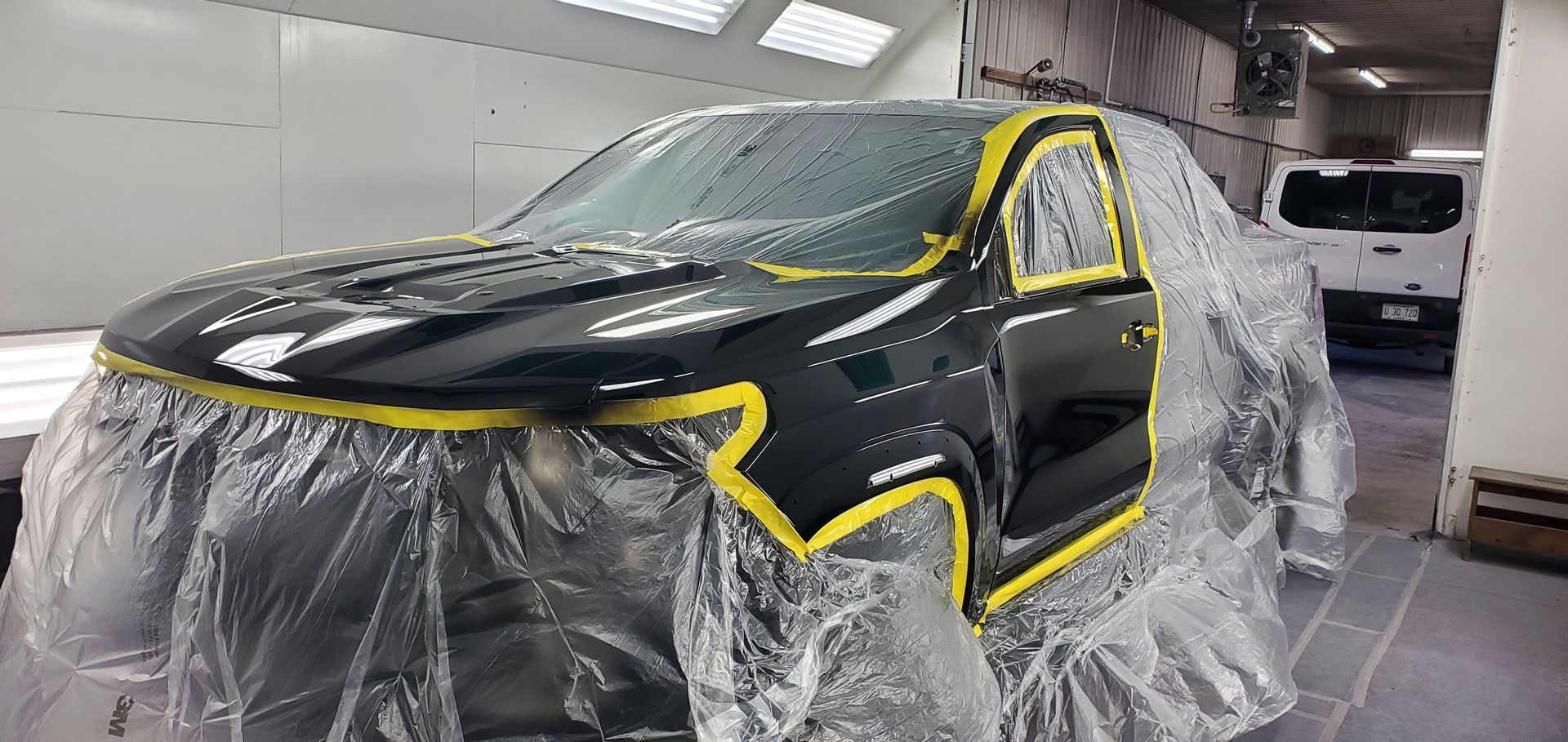 Truck in paint booth