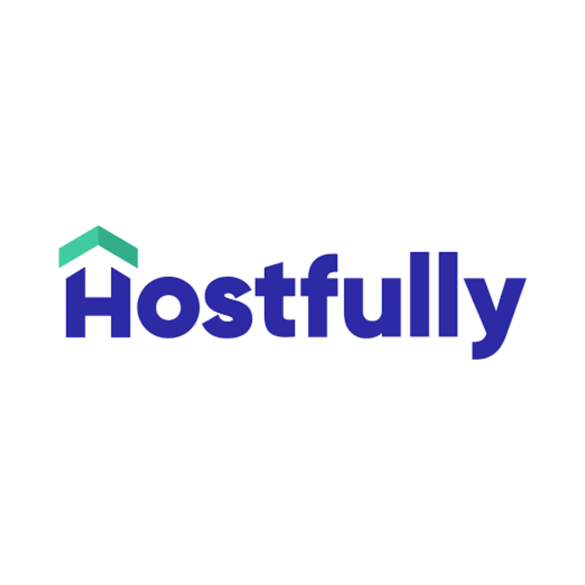 The hostfully logo is a blue and green logo with an arrow pointing up.