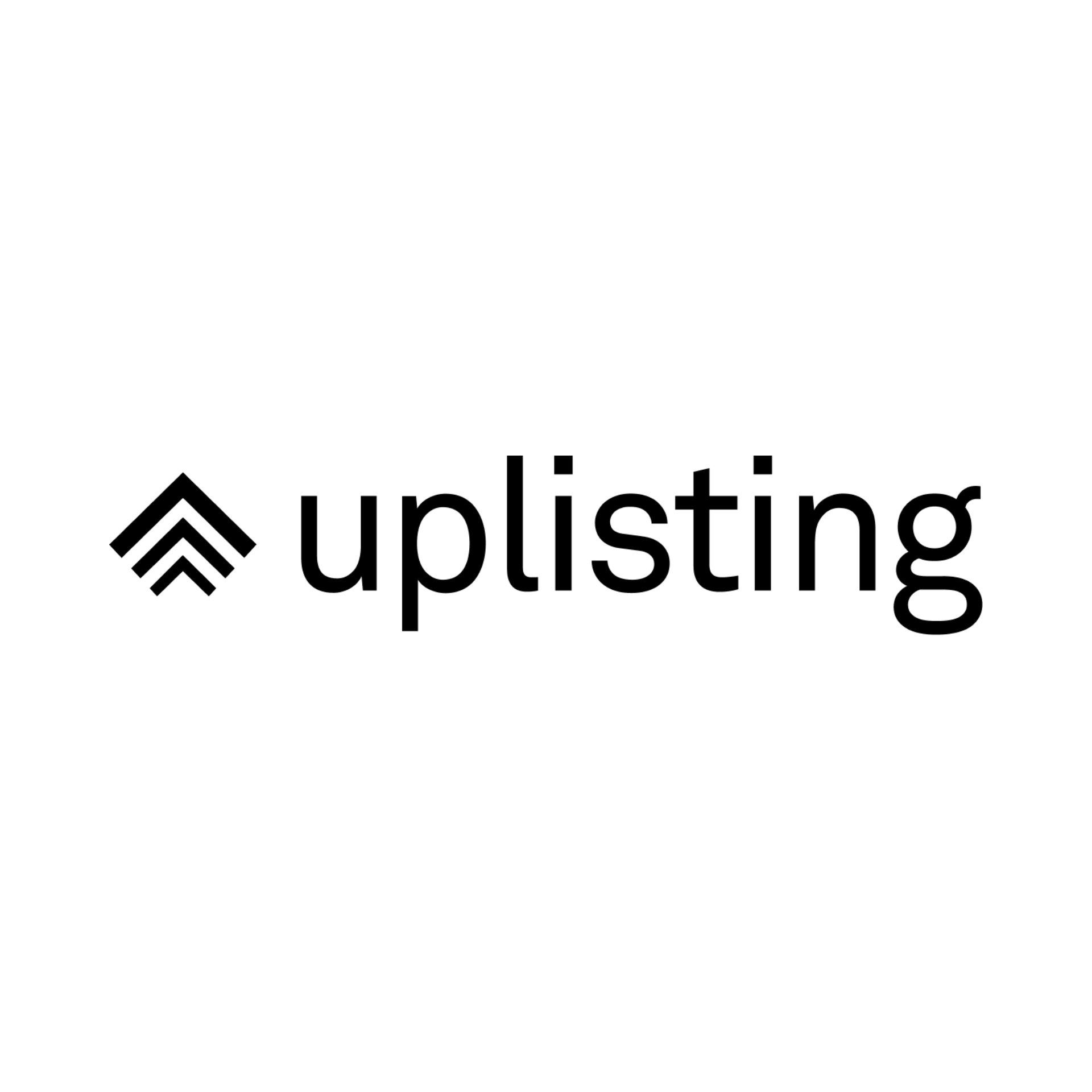 A black and white logo for uplisting with an arrow pointing up.