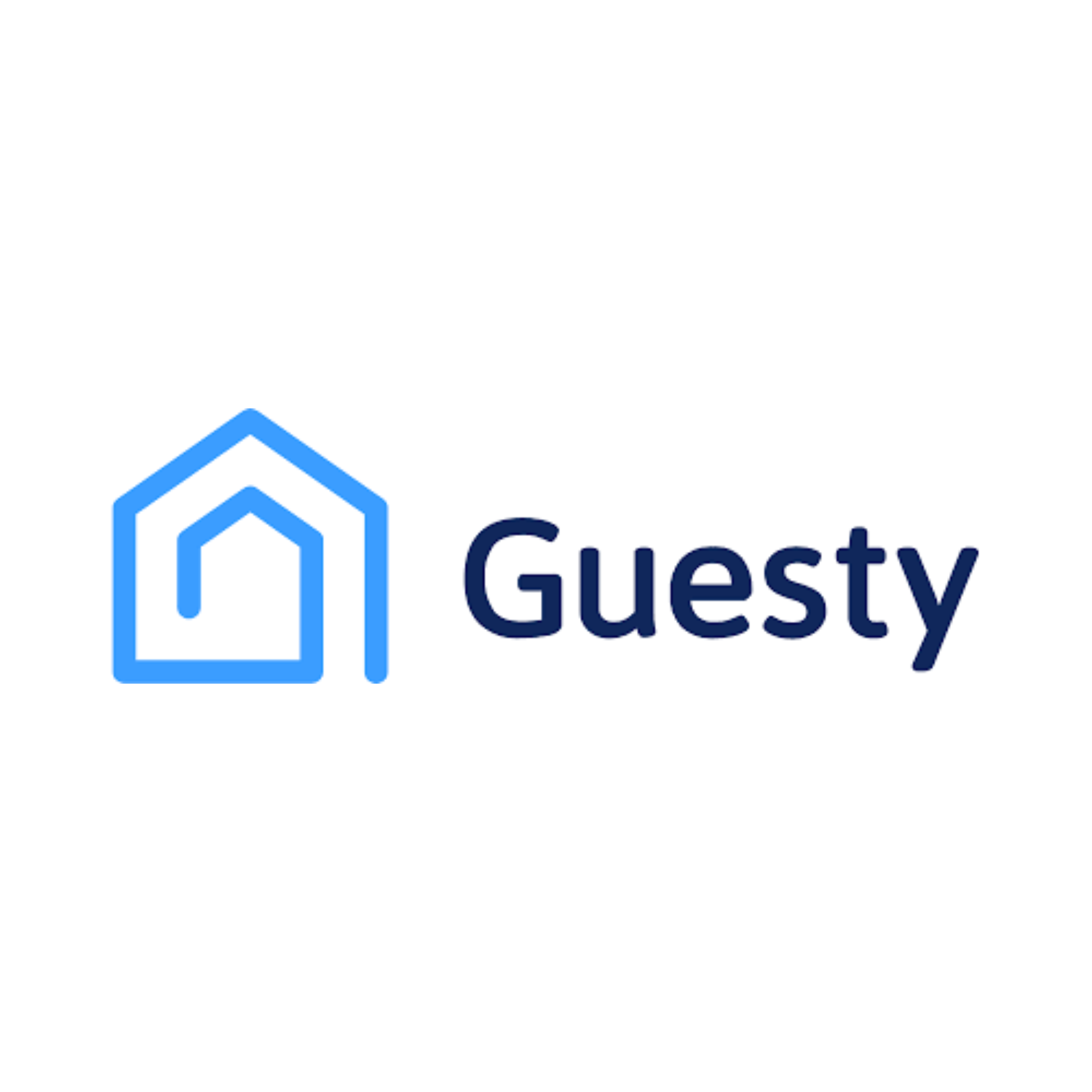 The guesty logo is a blue house with a g on it.