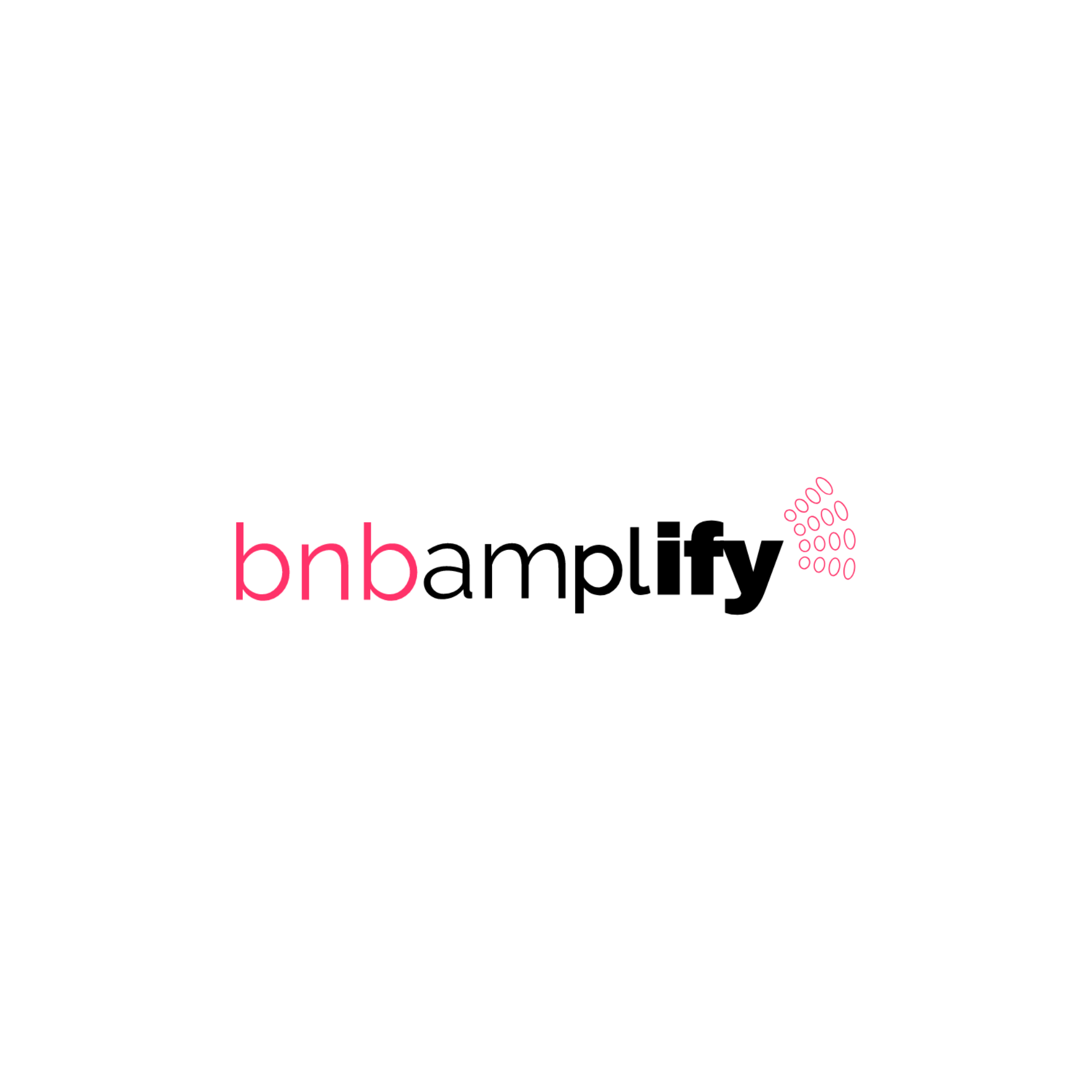 A pink and black logo for a company called bnbamplify on a white background.