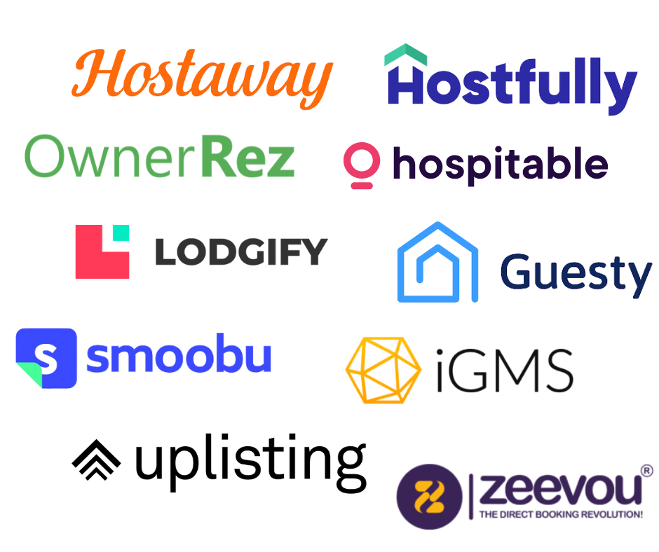 A bunch of  property management logos for different channel manager companies on a white background.