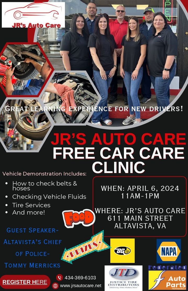 JR's Auto Care Free Clinic Flyer | JR's Auto Care